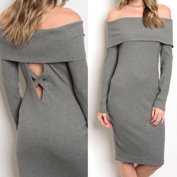 ribbed off shoulder midi dress